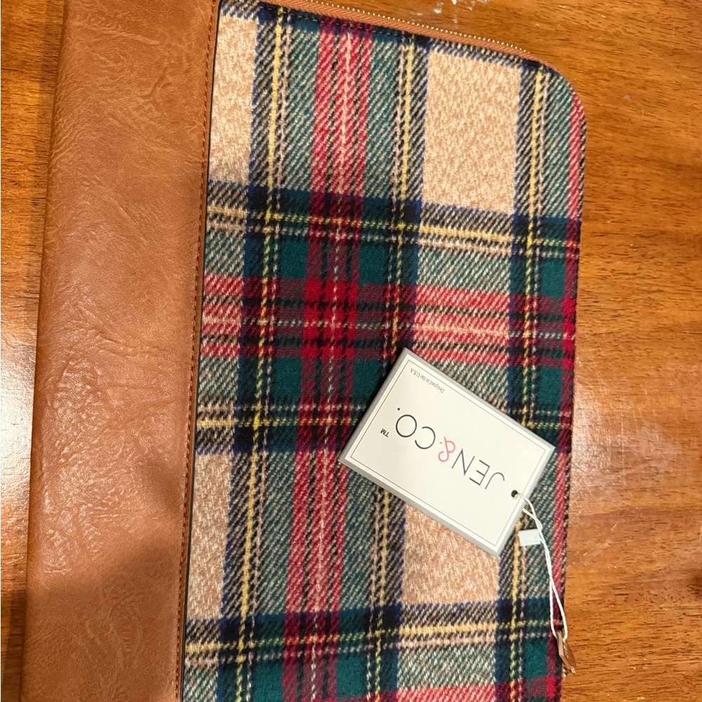 Plaid and Tan Vegan Leather Laptop Bag